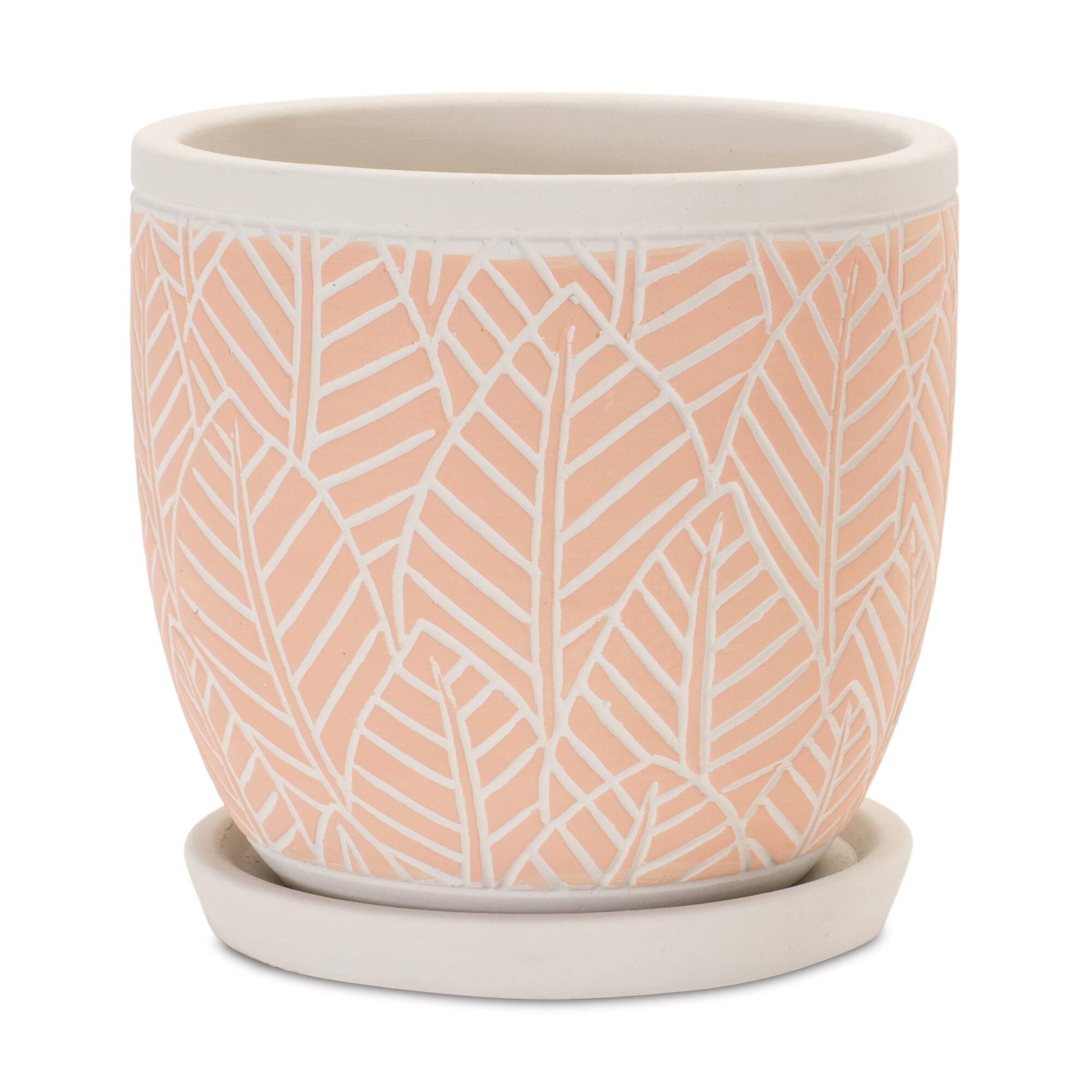 Pink Layered Leaves Cement Planters with Plates Set